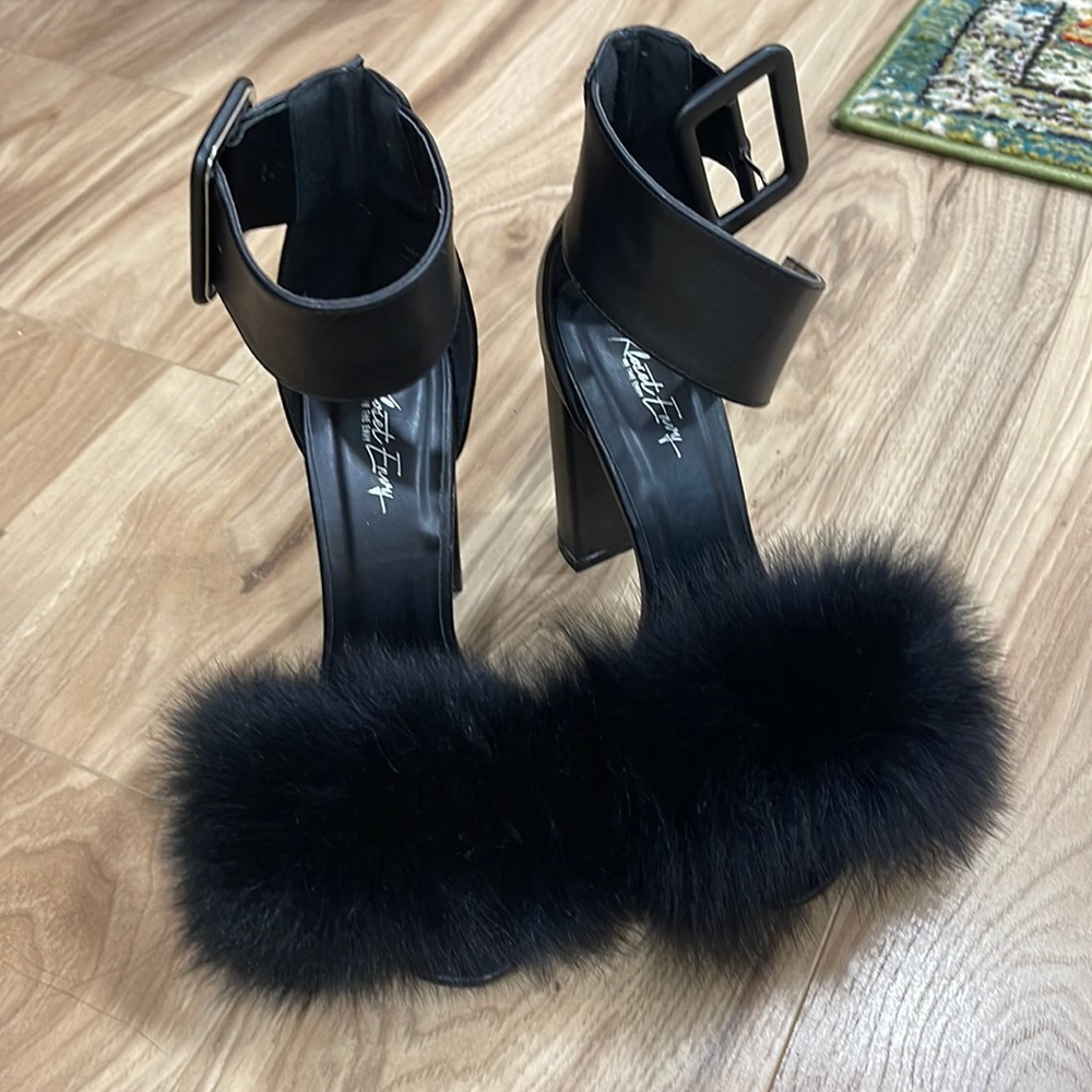 Kloset Envy Black Fur Chunky Heels